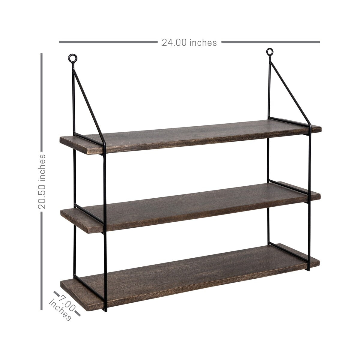 Three Tier Wood and Metal Hanging Wall Shelf