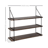 Three Tier Wood and Metal Hanging Wall Shelf