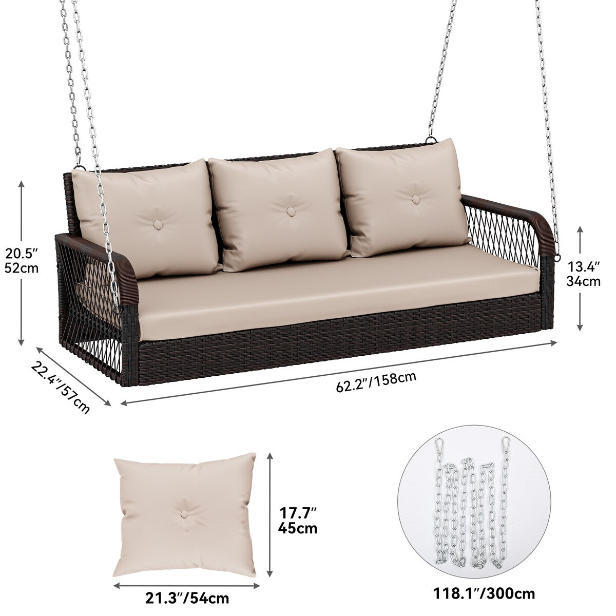 Three-person porch swing