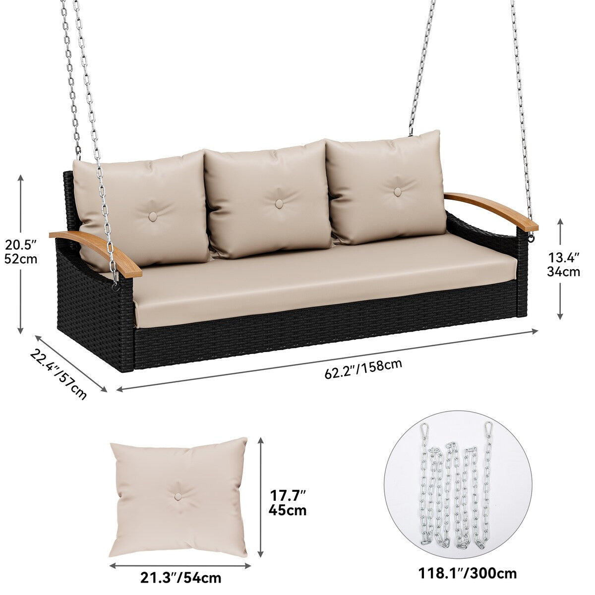 Three-person porch swing