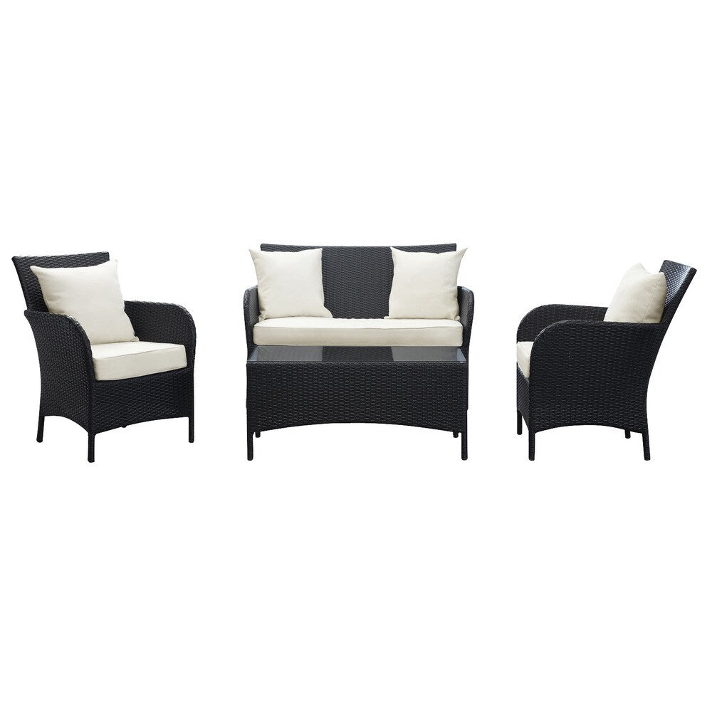 Thrive Espresso with White Cushions 4-piece Outdoor Rattan Set
