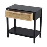 22 Inch Accent Side Table, Pine Wood, Woven Rattan, 1 Drawer - 22 H x 12 W x 22 L Inches