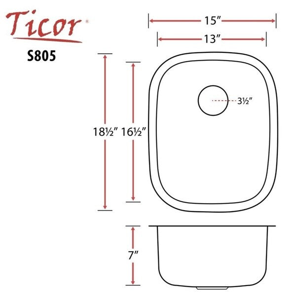 Ticor 16-gauge Undermount 15-inch Stainless Steel Single Bowl Kitchen/ Bar Sink