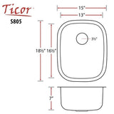 Ticor 16-gauge Undermount 15-inch Stainless Steel Single Bowl Kitchen/ Bar Sink