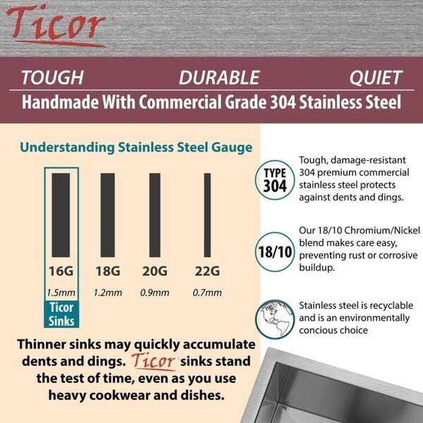Ticor 16-gauge Undermount 15-inch Stainless Steel Single Bowl Kitchen/ Bar Sink