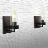 Tierra 4.5" 1-Light Coastal Minimalist Iron/Glass LED Sconce, Brass Gold/Clear (Set of 2) by JONATHAN Y