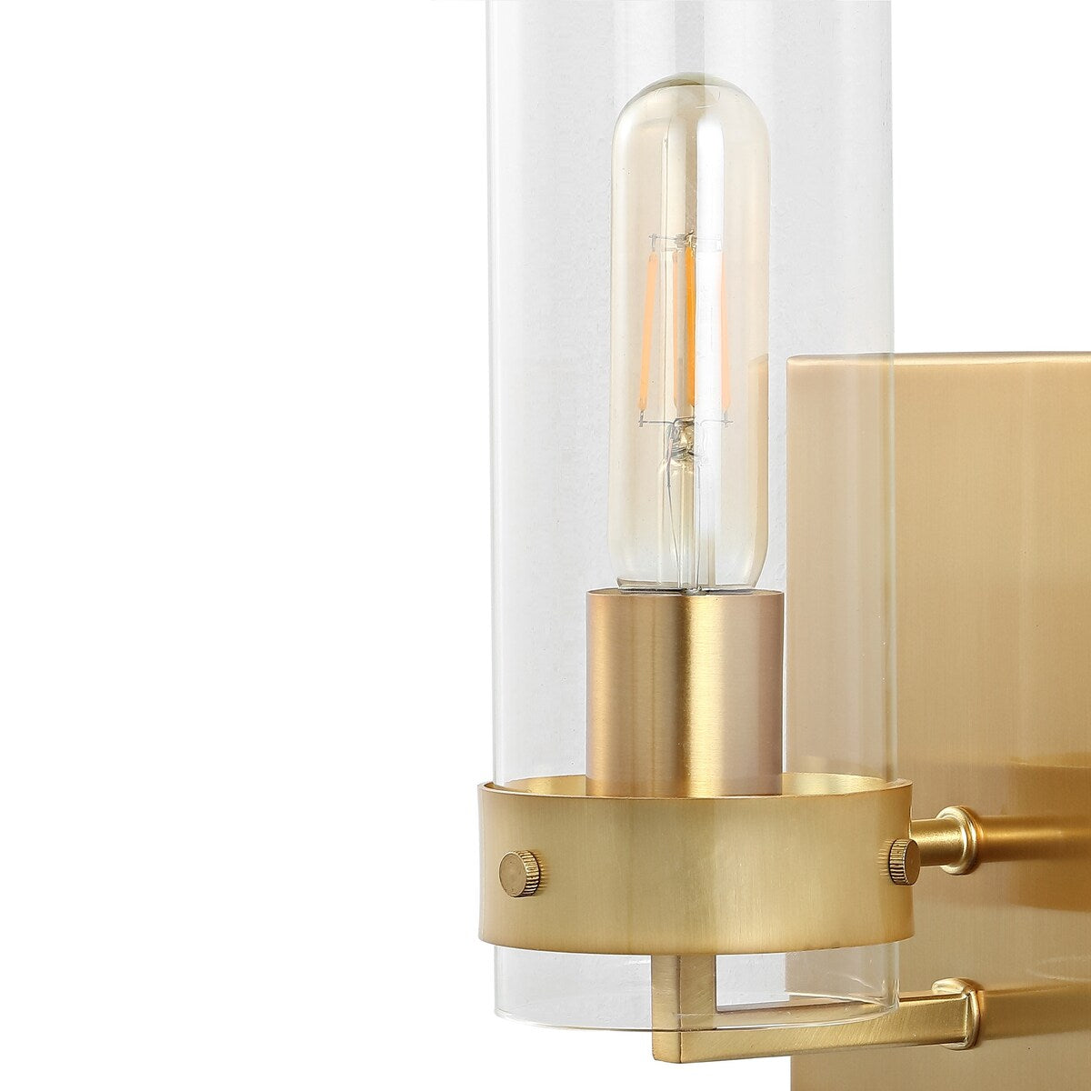 Tierra 4.5" 1-Light Coastal Minimalist Iron/Glass LED Sconce, Brass Gold/Clear (Set of 2) by JONATHAN Y
