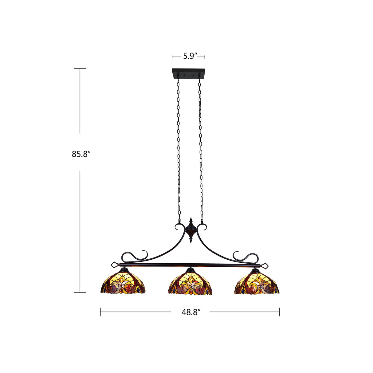 Tiffany Style 3-light Linear Island Fixture