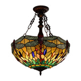 Tiffany-Style Dragonfly Design 3-light Blackish Bronze Hanging Pendant