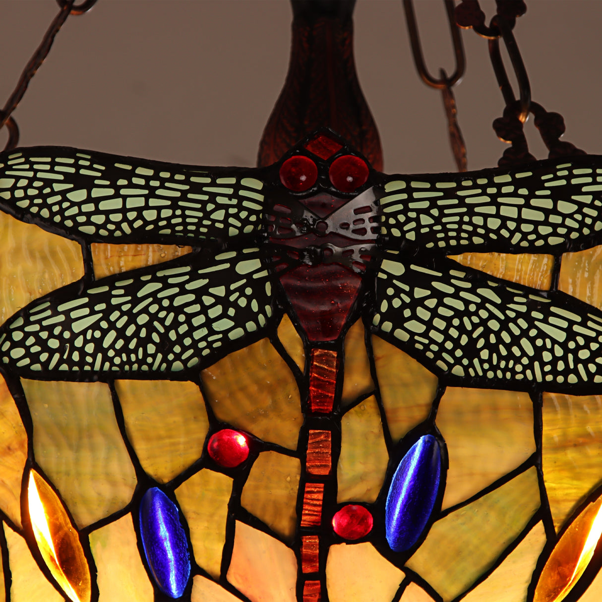 Tiffany-Style Dragonfly Design 3-light Blackish Bronze Hanging Pendant