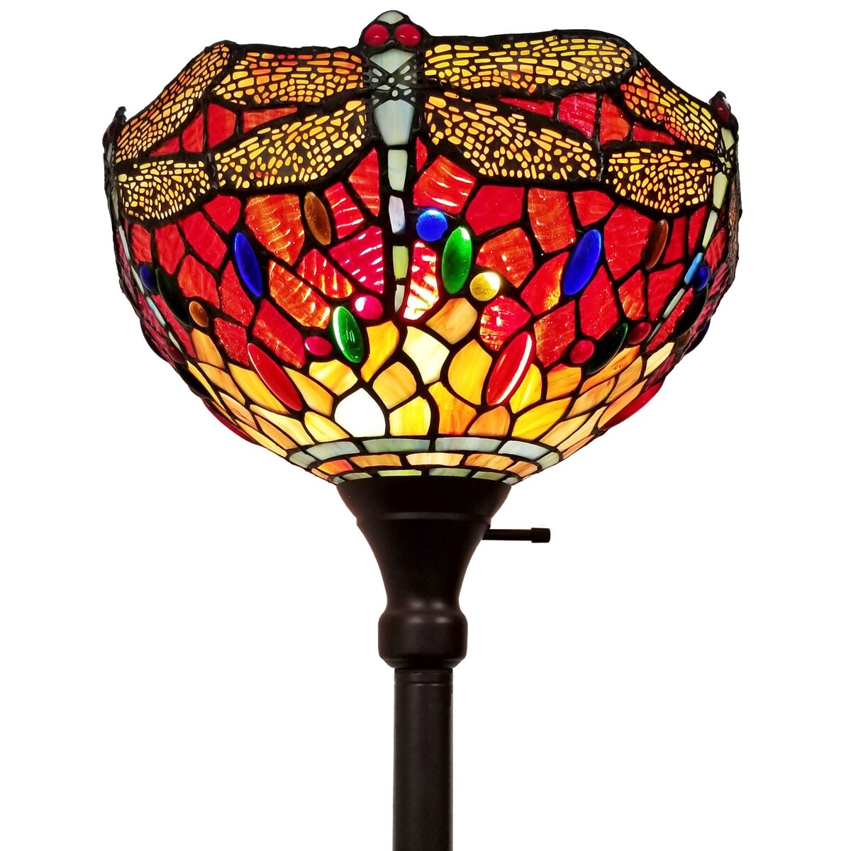 Tiffany Style Floor Lamp Torchiere Standing 72" Tall Stained Glass White Dragonfly Bedroom Reading AM040FL14B Amora Lighting