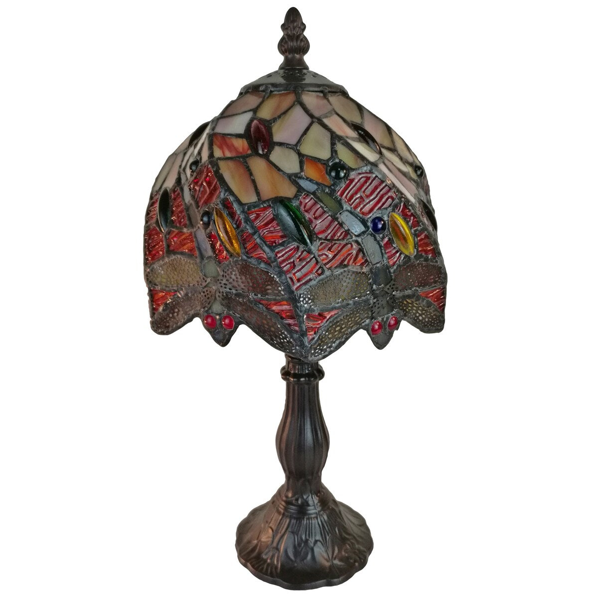 Tiffany Style Stained Glass Dragonfly Mini Accent Table Lamp Amora Lighting AM064TL08B