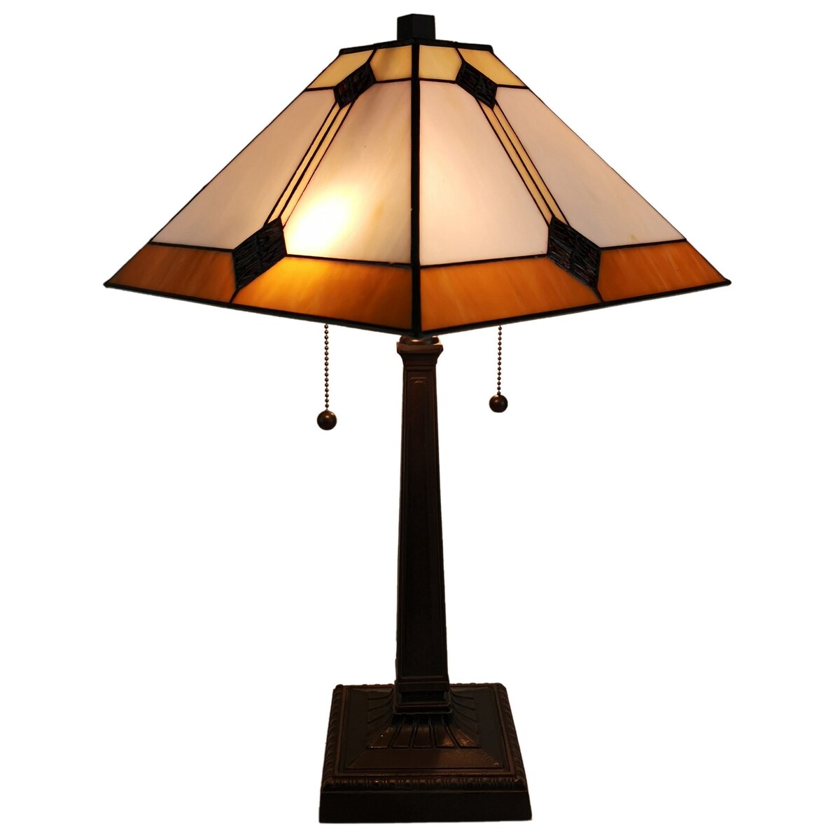 Tiffany Style Table Lamp Mission 23" Tall Stained Glass White Tan Nightstand Bedroom Handmade Gift AM098TL13B Amora Lighting