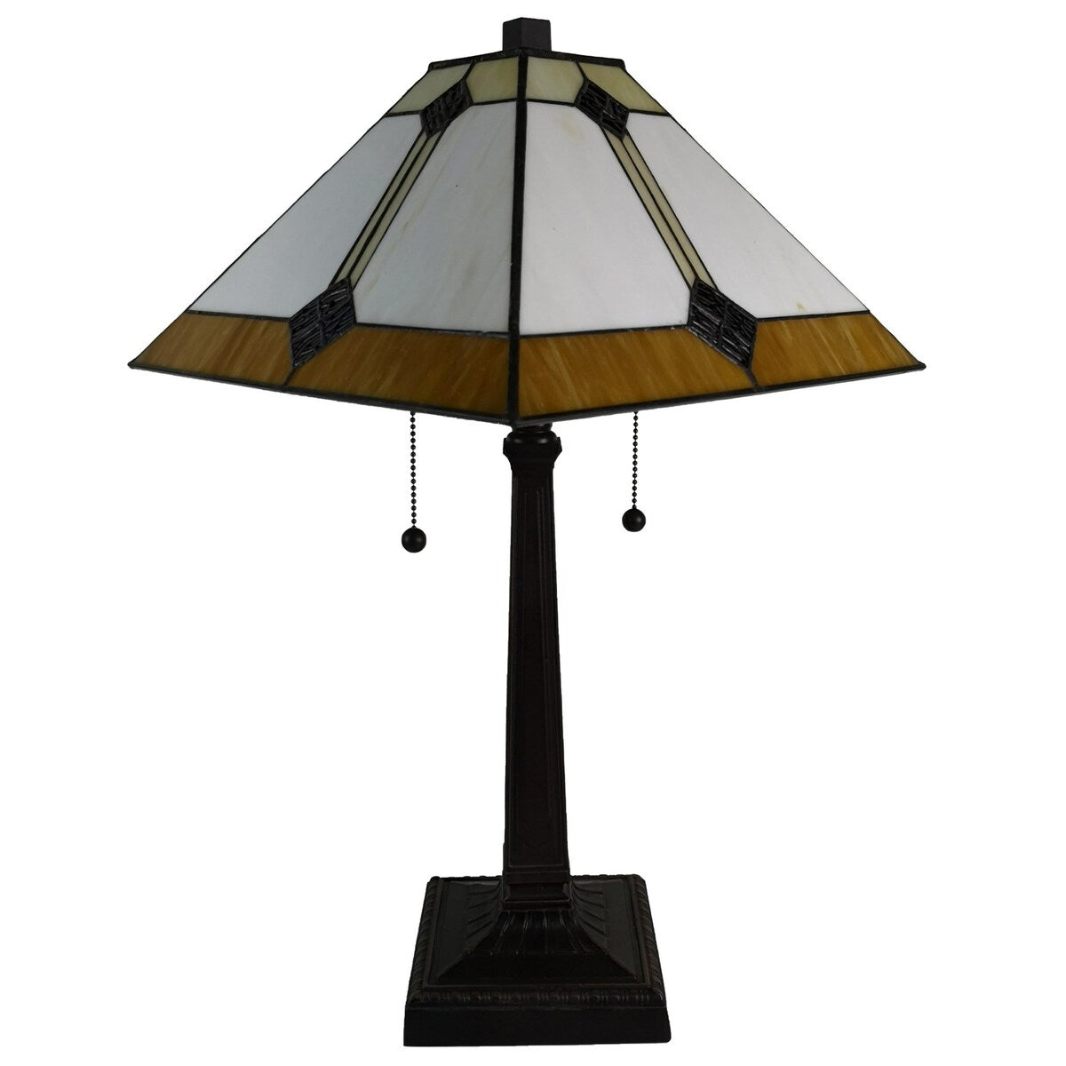Tiffany Style Table Lamp Mission 23" Tall Stained Glass White Tan Nightstand Bedroom Handmade Gift AM098TL13B Amora Lighting