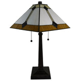 Tiffany Style Table Lamp Mission 23" Tall Stained Glass White Tan Nightstand Bedroom Handmade Gift AM098TL13B Amora Lighting