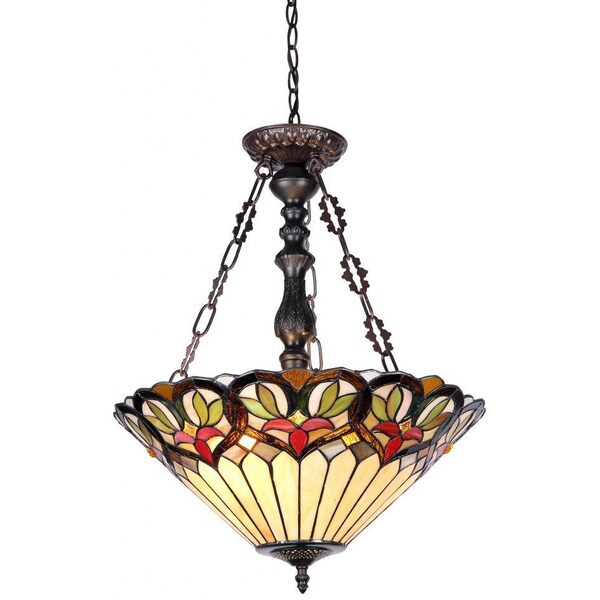 Tiffany Style Victorian Design 2-light Art Glass Inverted Pendant