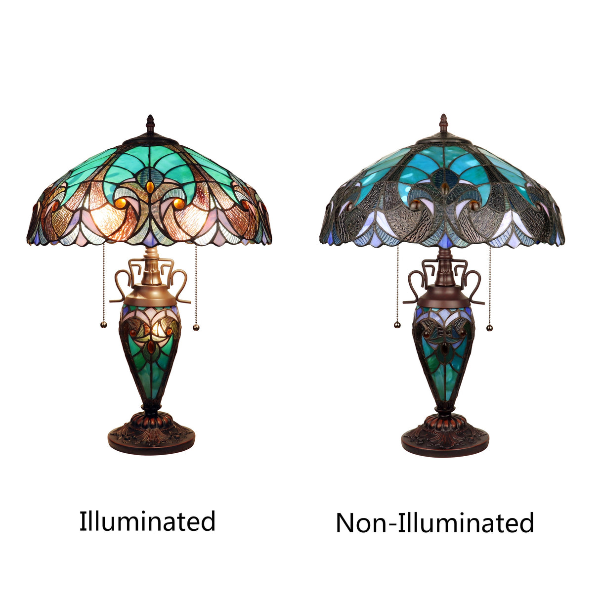 Tiffany Style Victorian Design 2+1-light Antique Dark Bronze Table Lamp
