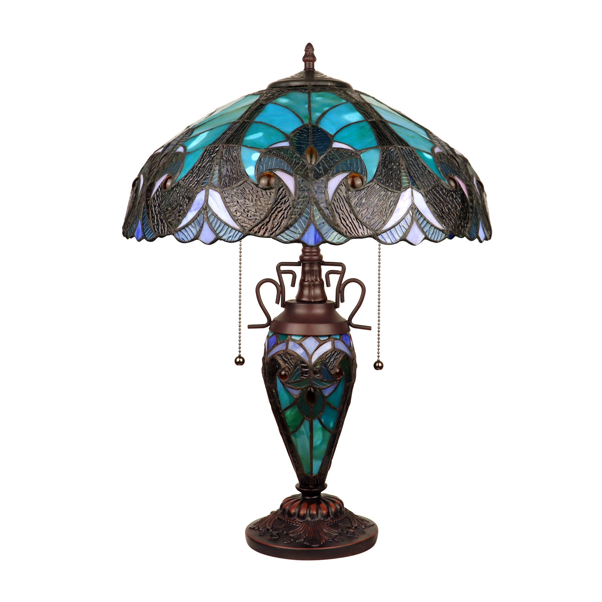 Tiffany Style Victorian Design 2+1-light Antique Dark Bronze Table Lamp