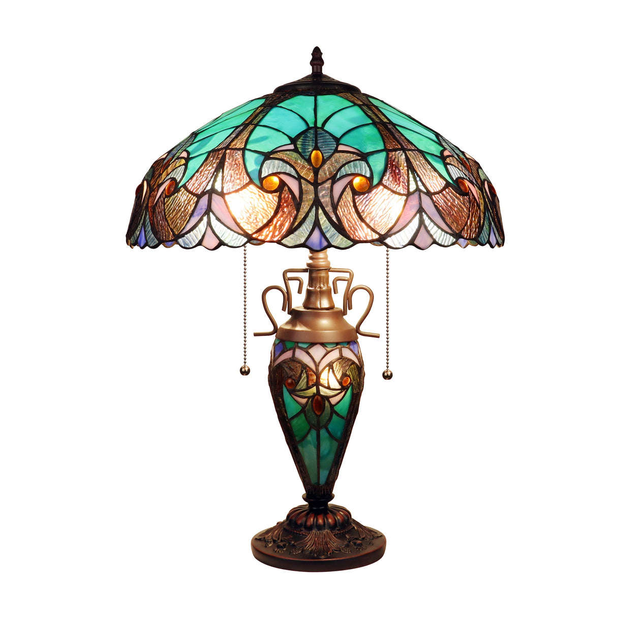 Tiffany Style Victorian Design 2+1-light Antique Dark Bronze Table Lamp