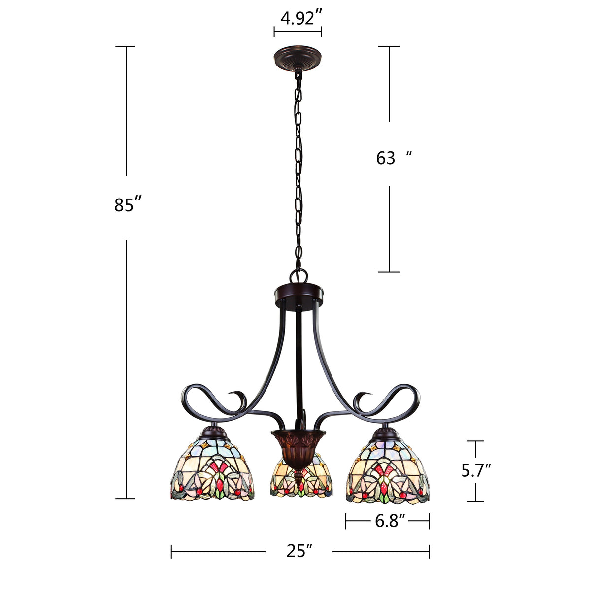 Tiffany-Style Victorian Design 3-light Blackish Bronze Chandelier