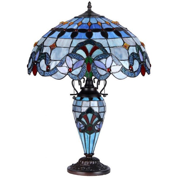 Tiffany Style Victorian Design Double Lit 2+1-light Table Lamp
