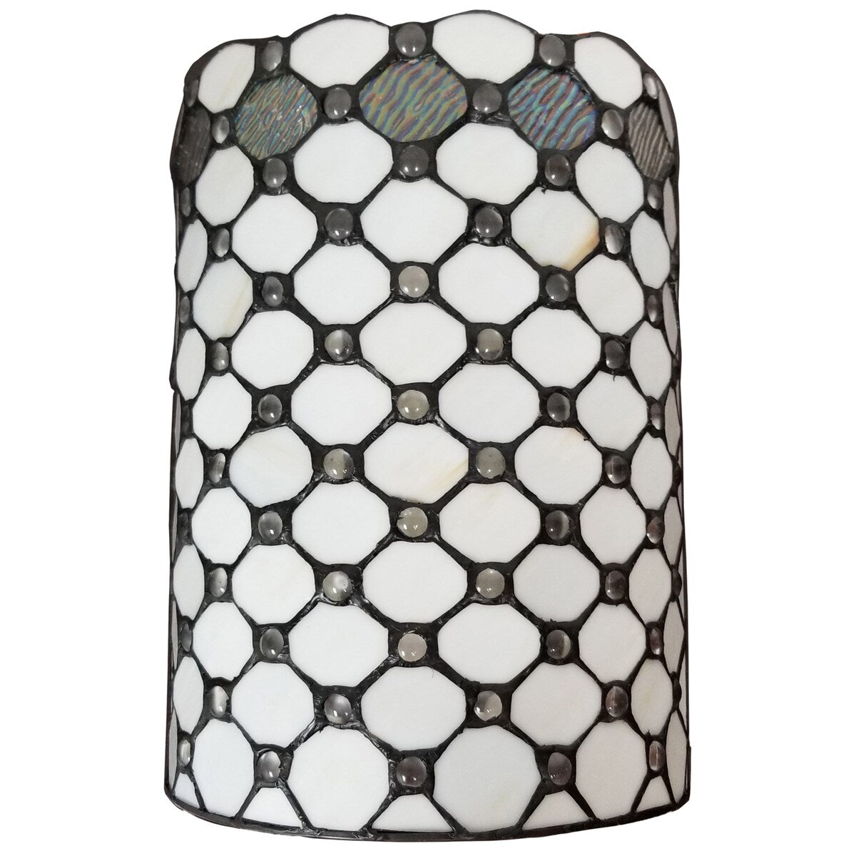 Tiffany Style Wall Lamp White Jeweled 2 Stained Glass for Hallway Bedroom 10" Wide 13.5" Tall Gift AM041WL10B Amora Lighting