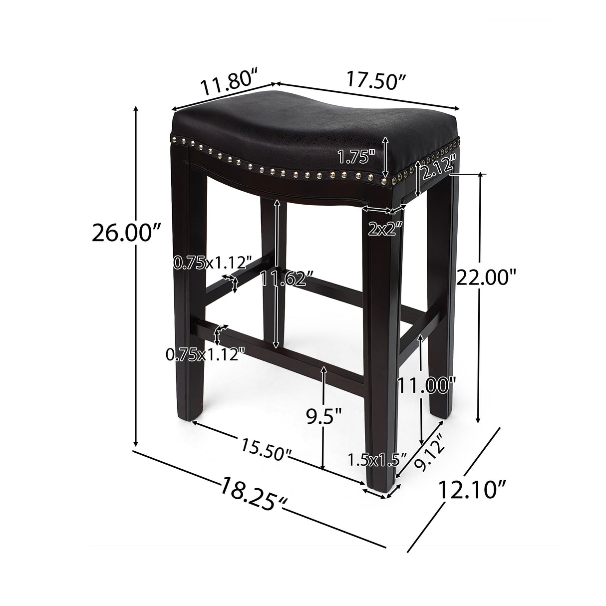 Tiffin Contemporary Studded Fabric Counter Stool (Set of 2) by Christopher Knight Home