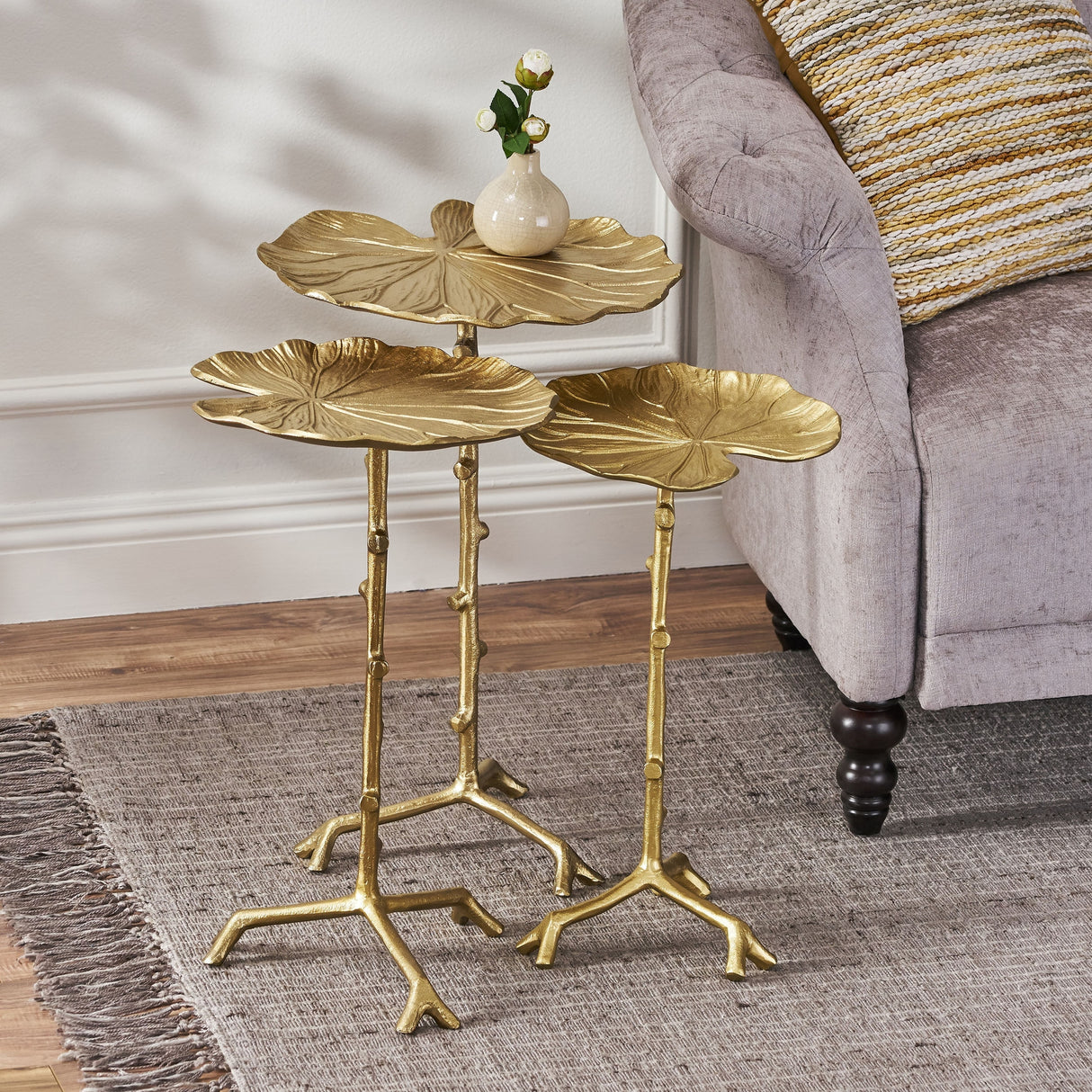 Tilley Boho Glam Handcrafted Aluminum Lily Pad Side Tables (Set of 3) by Christopher Knight Home