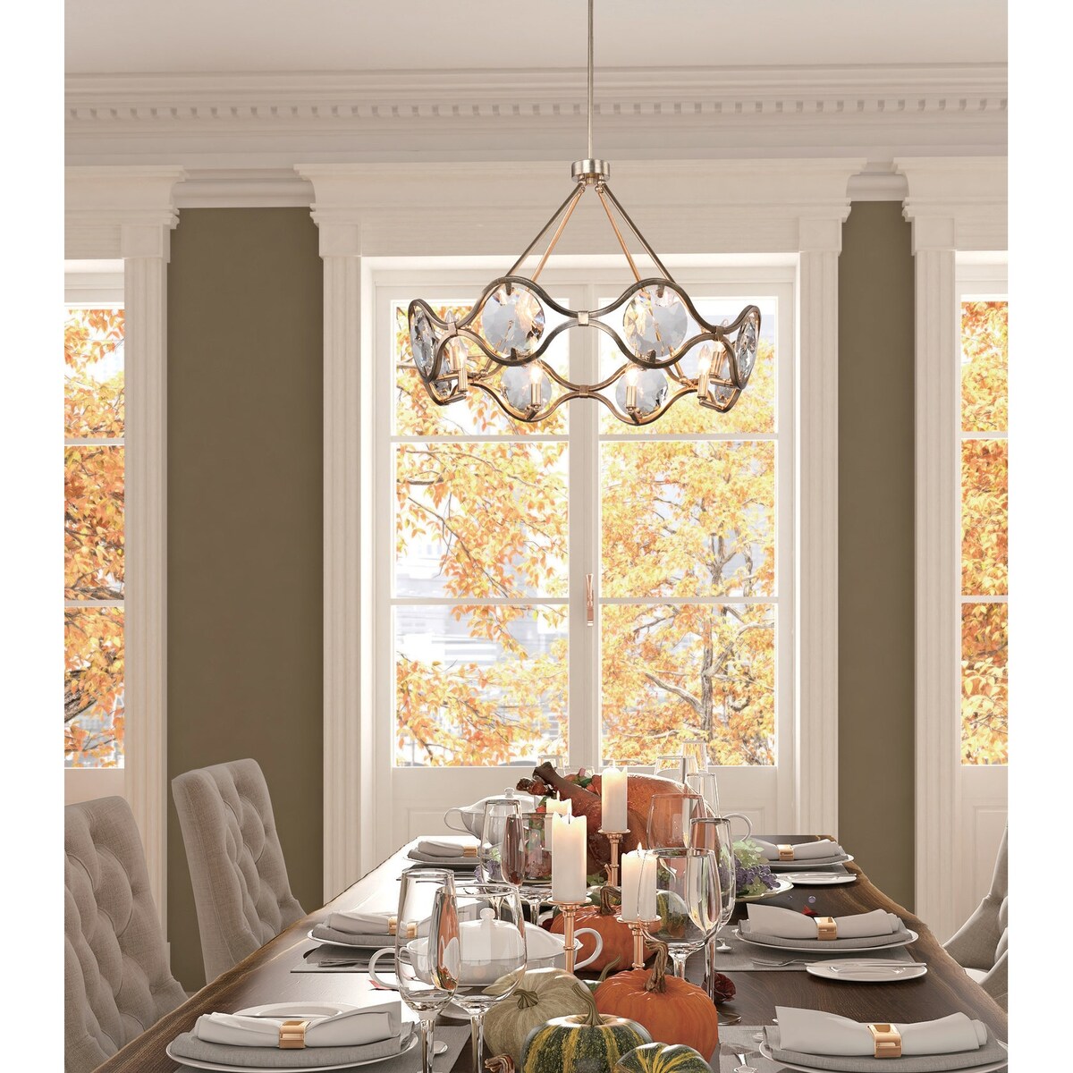 Timeless Home Eight Light Chandelier Sylvan Polished Nickel - Exact Size