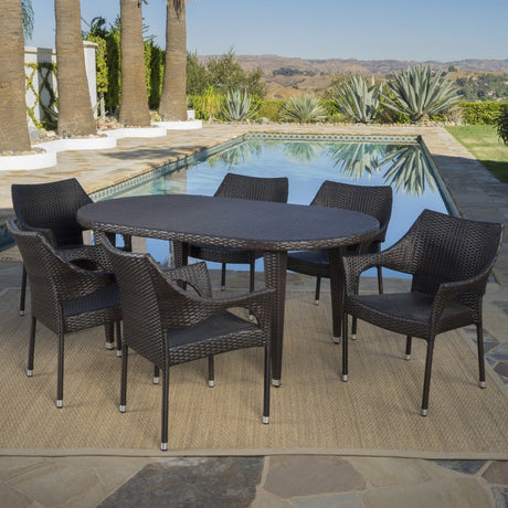 Tinos Outdoor 7-piece Oval Wicker Dining Set by Christopher Knight Home