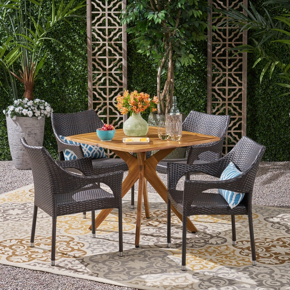 Tioman Outdoor 5 Piece Wood and Wicker Dining Set by Christopher Knight Home