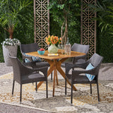 Tioman Outdoor 5 Piece Wood and Wicker Dining Set by Christopher Knight Home