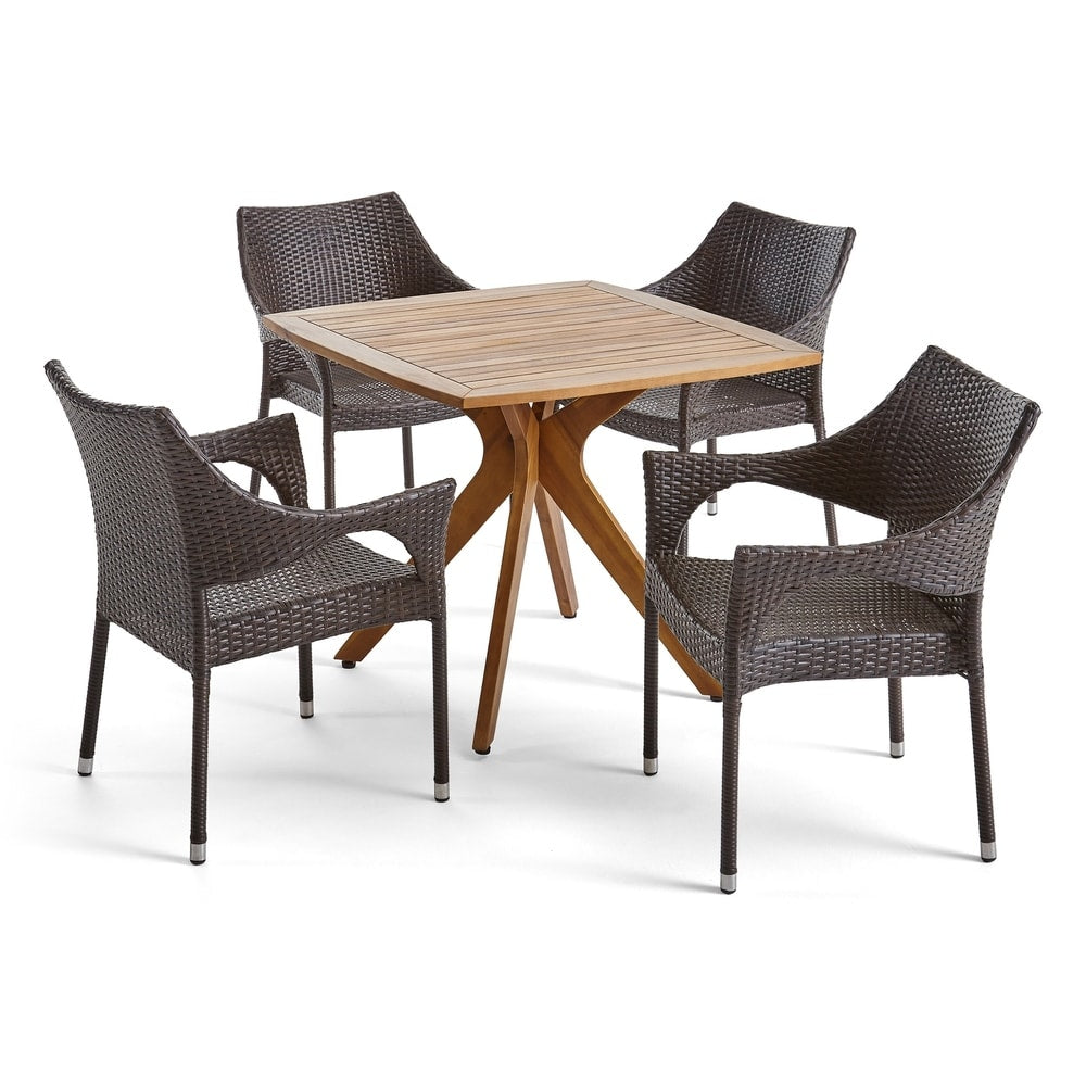 Tioman Outdoor 5 Piece Wood and Wicker Dining Set by Christopher Knight Home