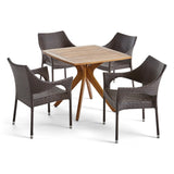 Tioman Outdoor 5 Piece Wood and Wicker Dining Set by Christopher Knight Home