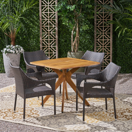 Tioman Outdoor 5 Piece Wood and Wicker Dining Set by Christopher Knight Home