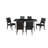 Titanic Furniture Alexander Dark Brown Rustic Wood Dining Table with Black Tempered Glass