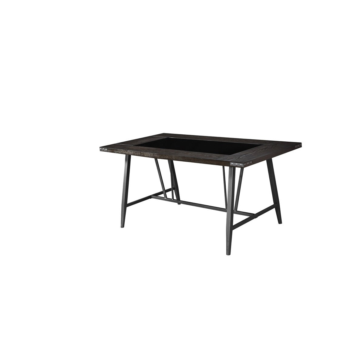 Titanic Furniture Alexander Dark Brown Rustic Wood Dining Table with Black Tempered Glass
