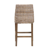 Toby Modern Bohemian Grey Kubu Rattan and Rustic Taupe Finished Mahogany Wood Counter Stool