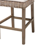 Toby Modern Bohemian Grey Kubu Rattan and Rustic Taupe Finished Mahogany Wood Counter Stool