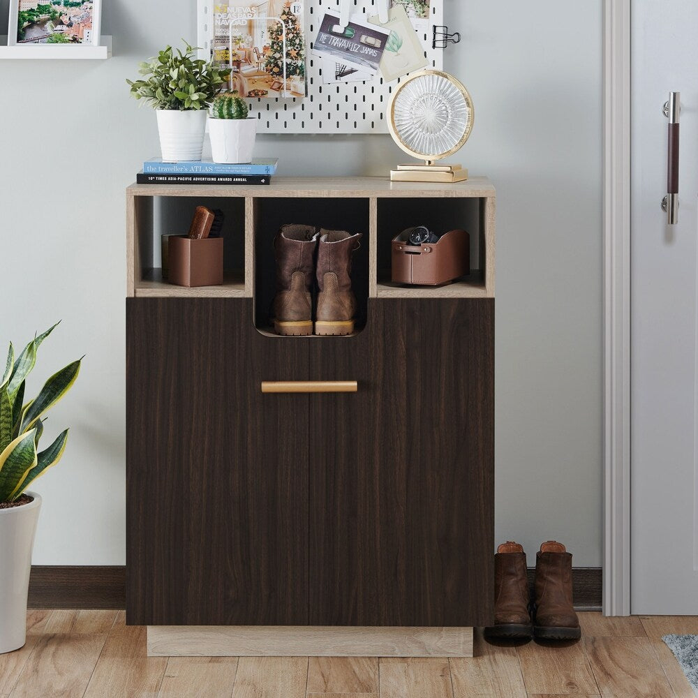 Furniture of America Toby Transitional Oak 6-shelf Shoe Cabinet