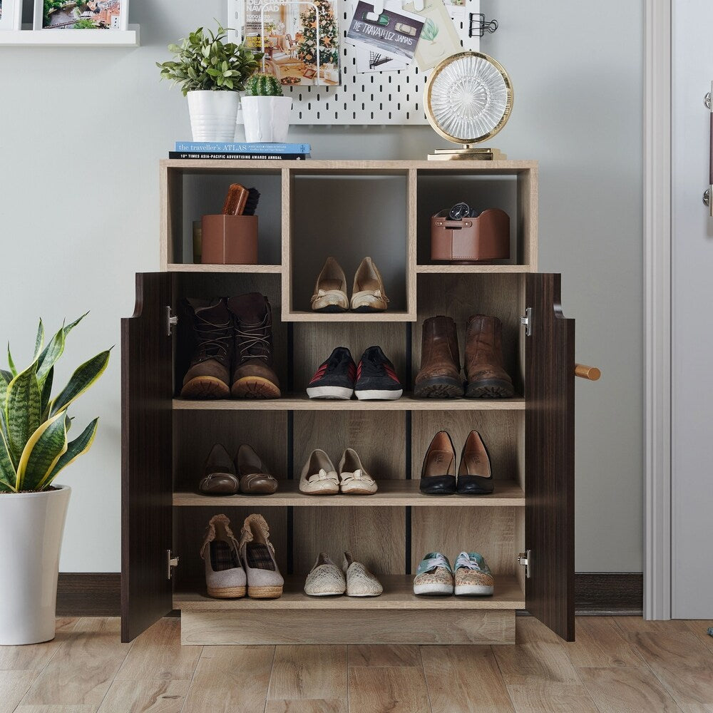 Furniture of America Toby Transitional Oak 6-shelf Shoe Cabinet