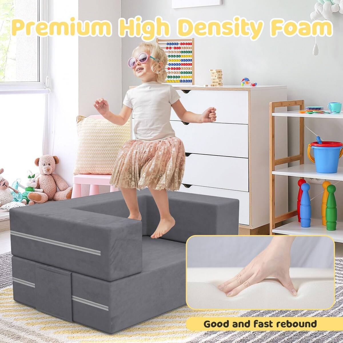 Toddler Couch with Blanket, 3-in-1 Kids Couches and Sofas Fold Out, Convertible Sofa to Playful Slide, Extra Softer Kids Sofa