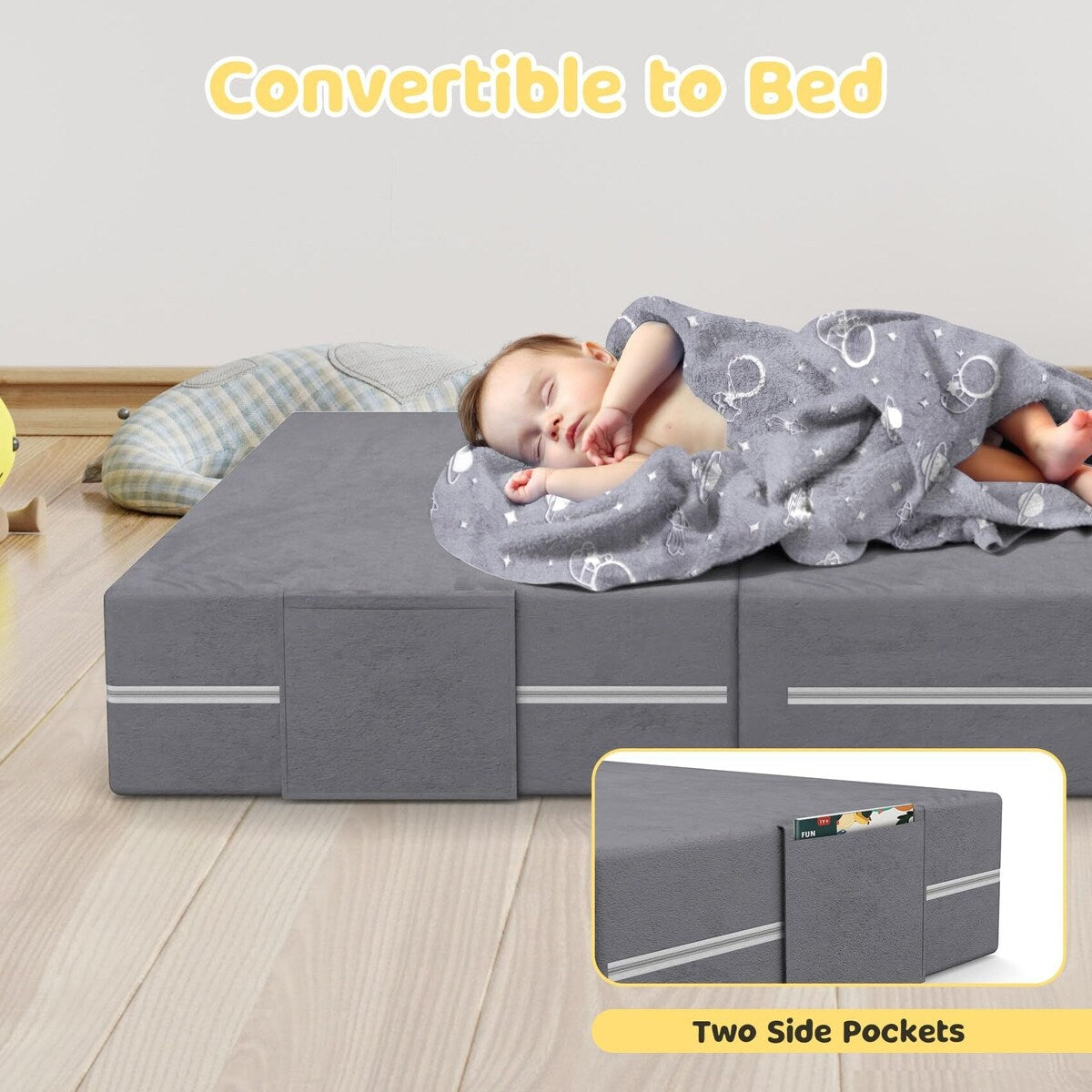 Toddler Couch with Blanket, 3-in-1 Kids Couches and Sofas Fold Out, Convertible Sofa to Playful Slide, Extra Softer Kids Sofa