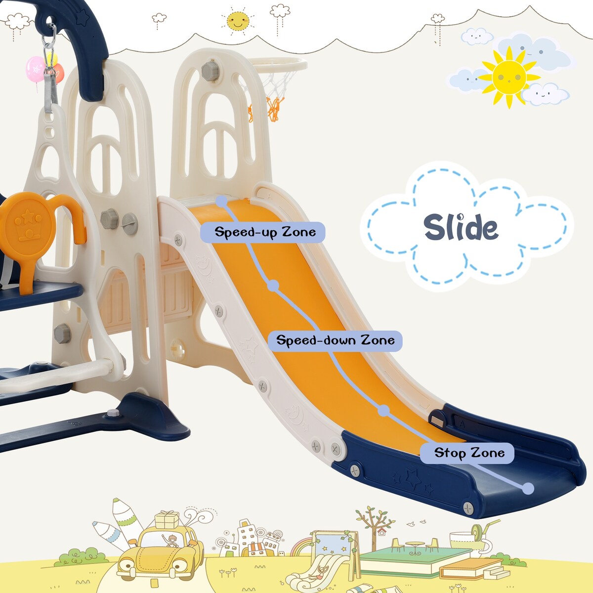 Toddler Slide and Swing Set 3 in 1 Toddler Playset