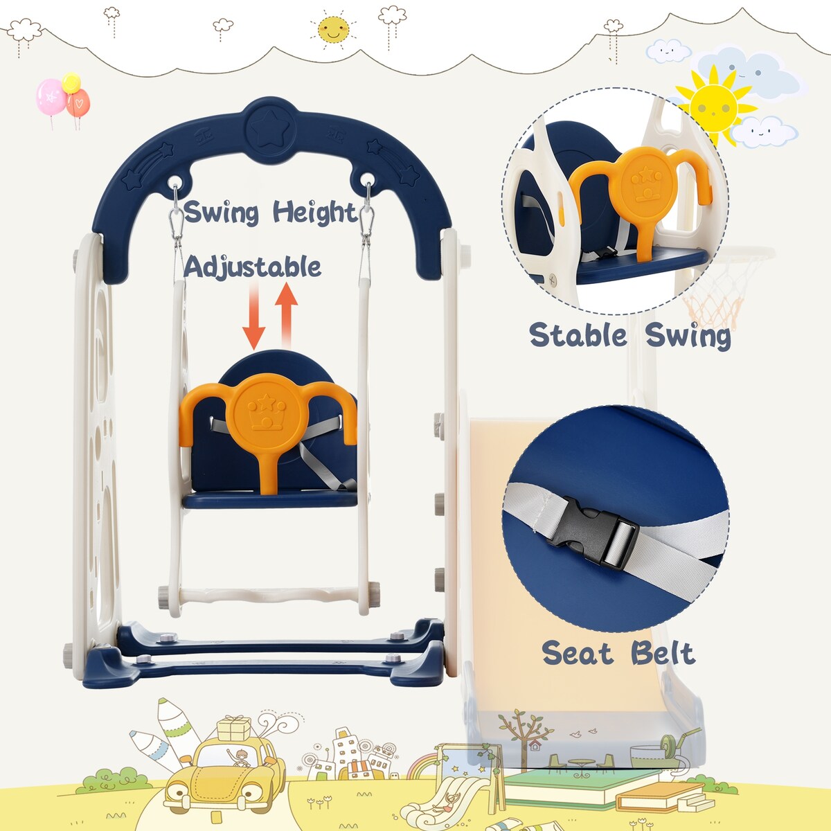 Toddler Slide and Swing Set 3 in 1 Toddler Playset