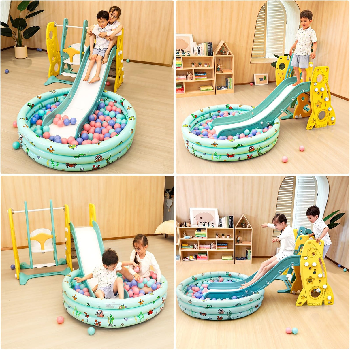 Toddler Slide and Swing Set 4 in 1 Kids Climber Slide Playset - 80 x 56.3 x 37in