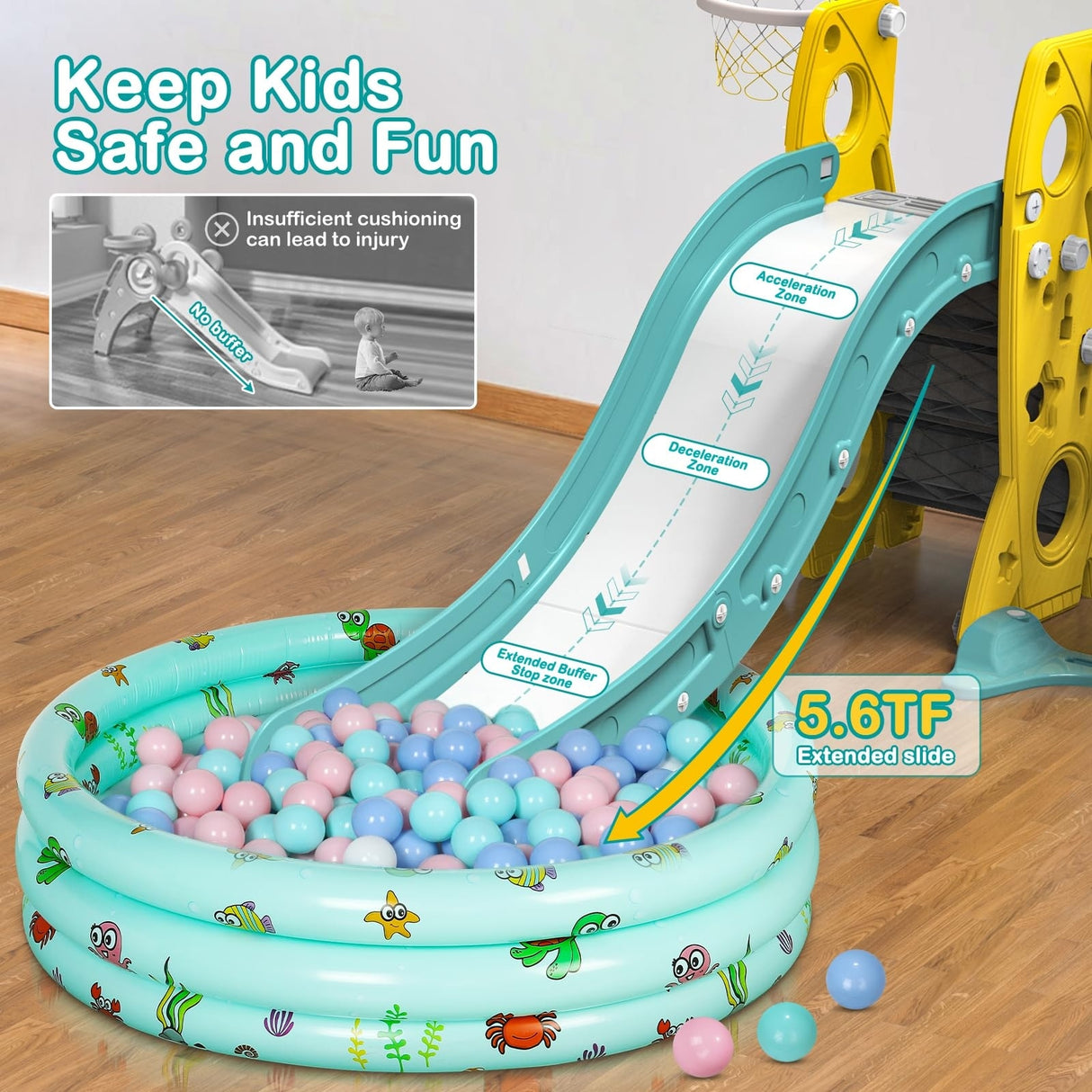 Toddler Slide and Swing Set 4 in 1 Kids Climber Slide Playset - 80 x 56.3 x 37in