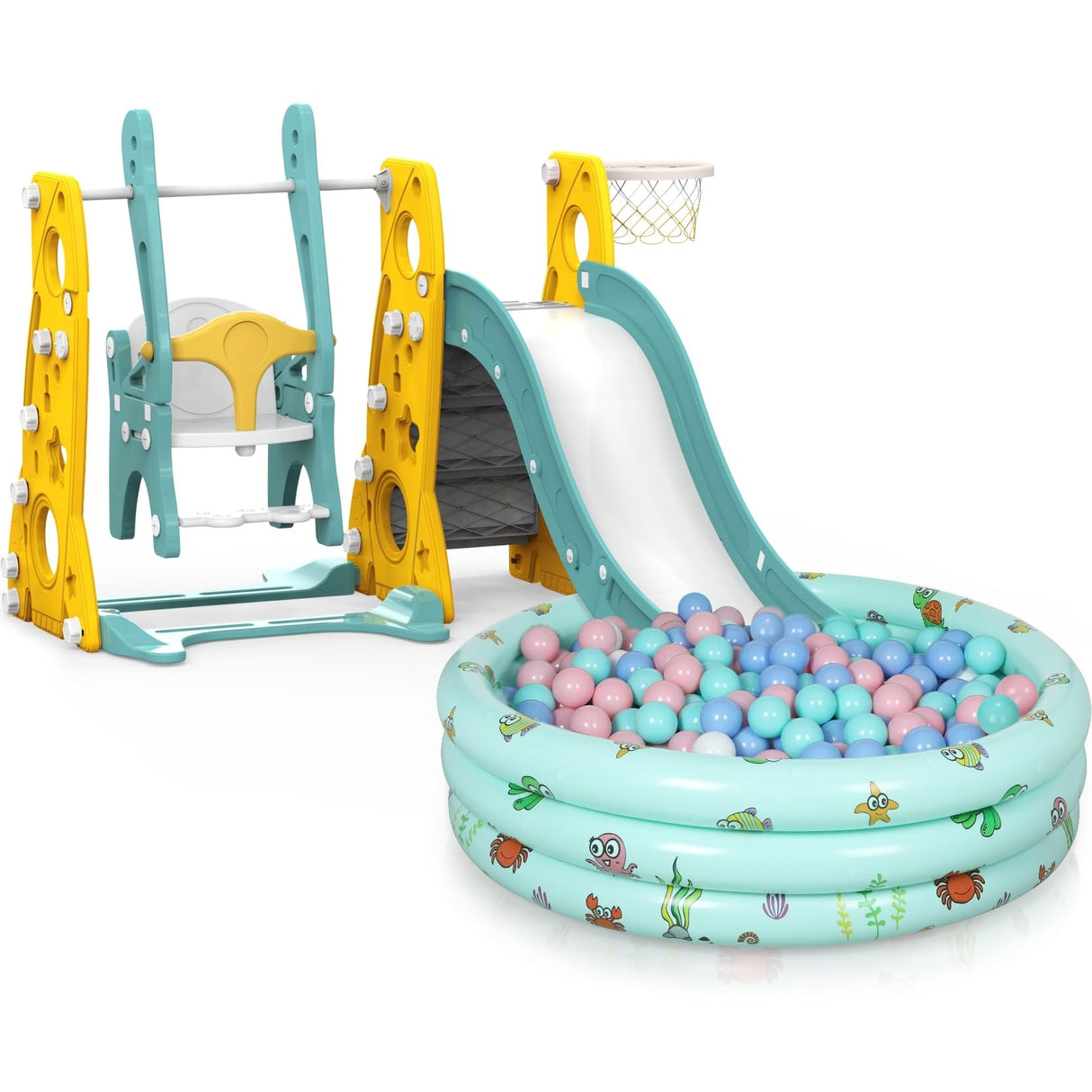 Toddler Slide and Swing Set 4 in 1 Kids Climber Slide Playset - 80 x 56.3 x 37in