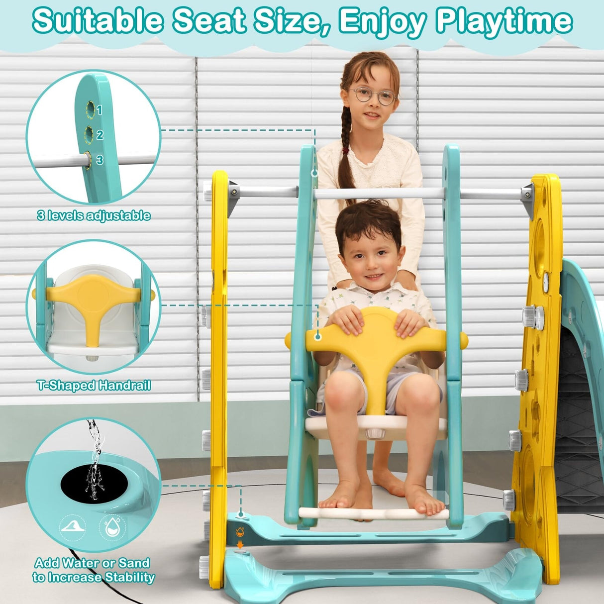 Toddler Slide and Swing Set 4 in 1 Kids Climber Slide Playset - 80 x 56.3 x 37in
