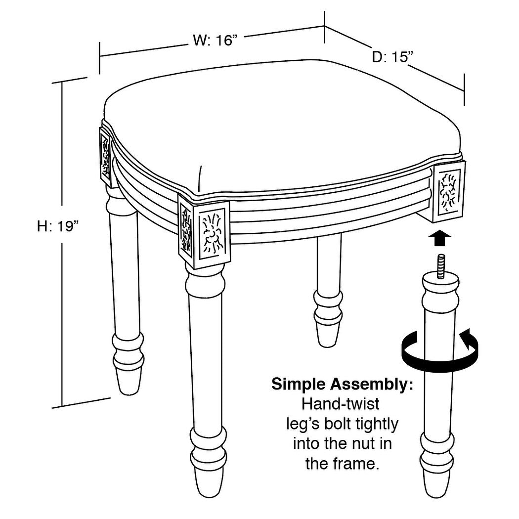 Toile White Wood/Linen Vanity Stool